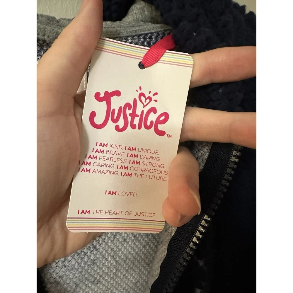 Justice Girls Sherpa Hoodie Blue‎ Size 16/18 Dip Dye Quarter Zip Pockets Logo